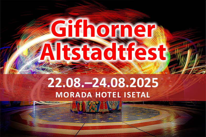 Werbung für das Gifhorner Altstadtfest vom 16. bis 18. August 2024 im Morada Hotel Isetal Gifhorn, mit einem Angebot von 125 Euro pro Person.