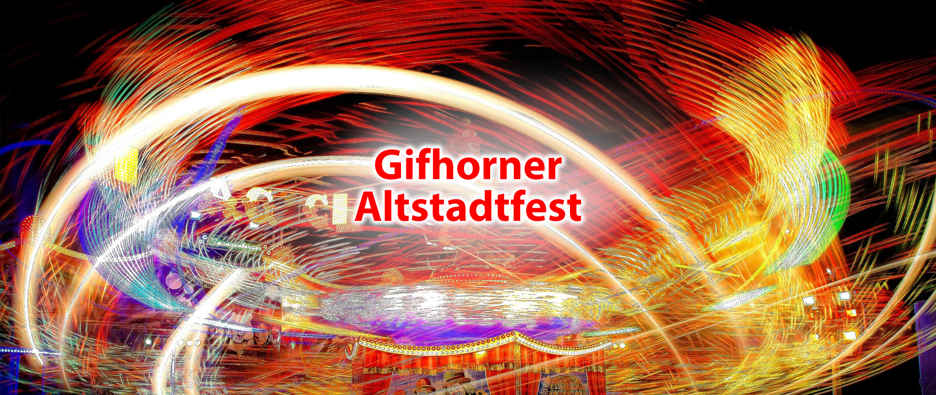 Farbenfrohes Lichtspiel mit dem Text 'Gifhorner Altstadtfest'.