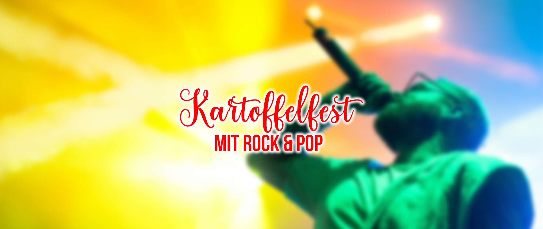 Silhouetten von Musikern mit Blasinstrumenten und Schriftzug 'Kartoffelfest mit Rock & Pop'.